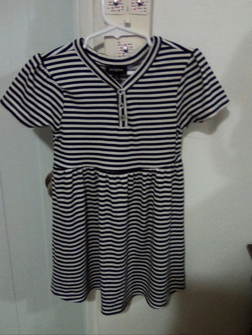 Girls' Navy and White Striped Casual Dress with Front Zip